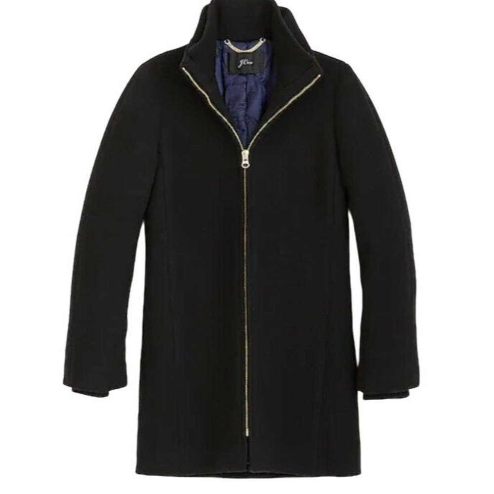 J. Crew Petite Lodge Coat Italian Stadium Cloth Wool Black 4 K0897